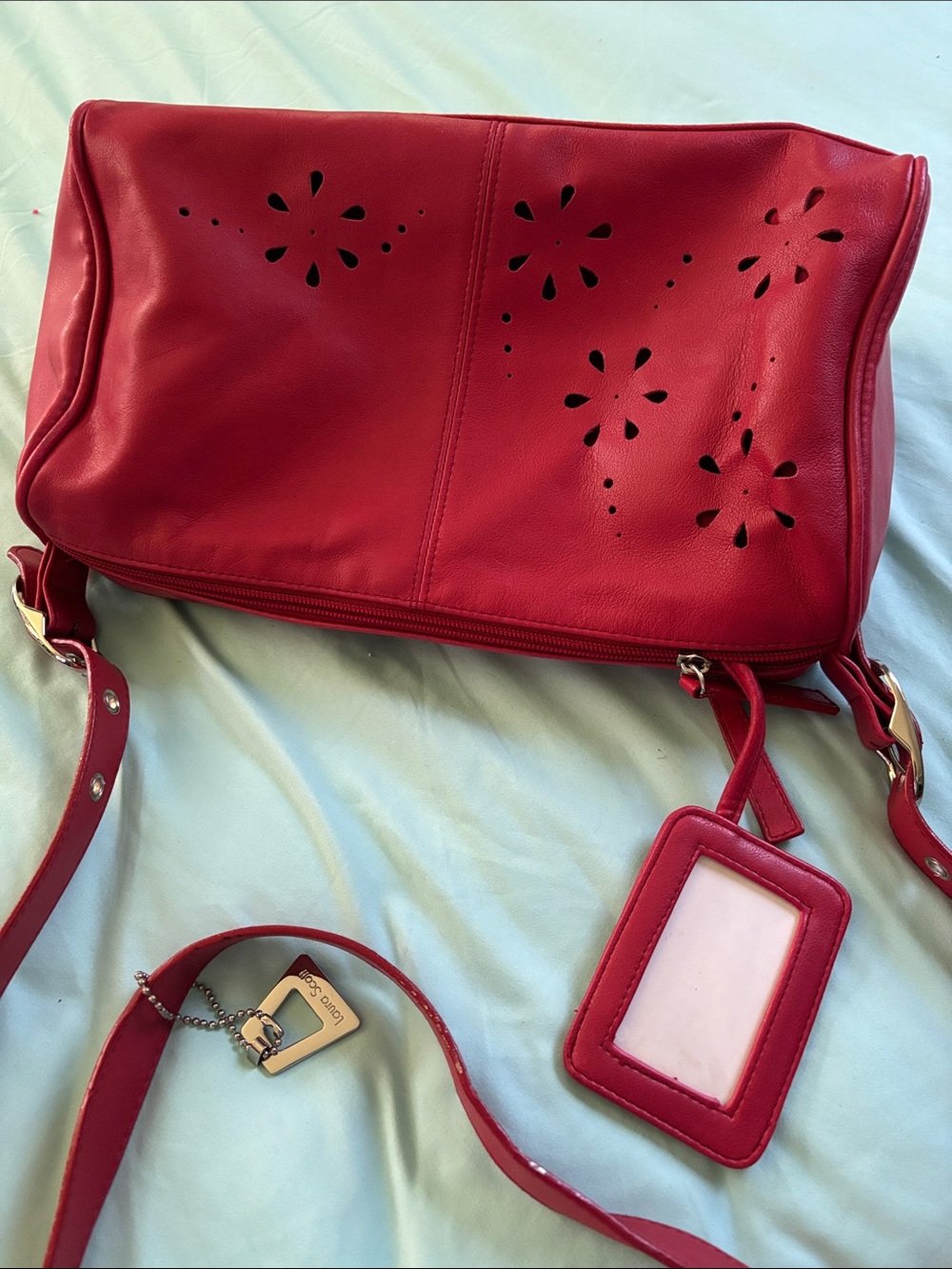 Vintage Laura Scott Red Women’s Shoulder Bag with Floral Cutouts